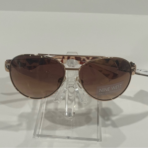 Nine West Aviator Style Brown Tortoise Colored Sunglasses with Gold Metal Frame - Picture 7 of 12
